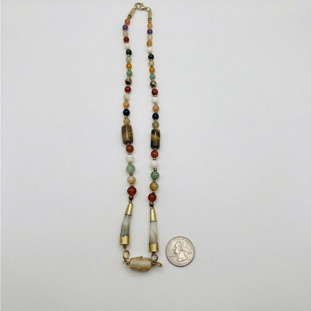 Vintage 70s Handmade Artisan Stone and glass Necklace Shepherd’s Hook Clasp - Picture 7 of 9